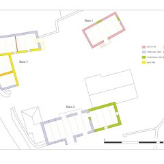 Phased Plan of farm buildings at Maker Farm, Rame Peninsula, Cornwall. Based on Historical building survey by Oakford Archaeology
