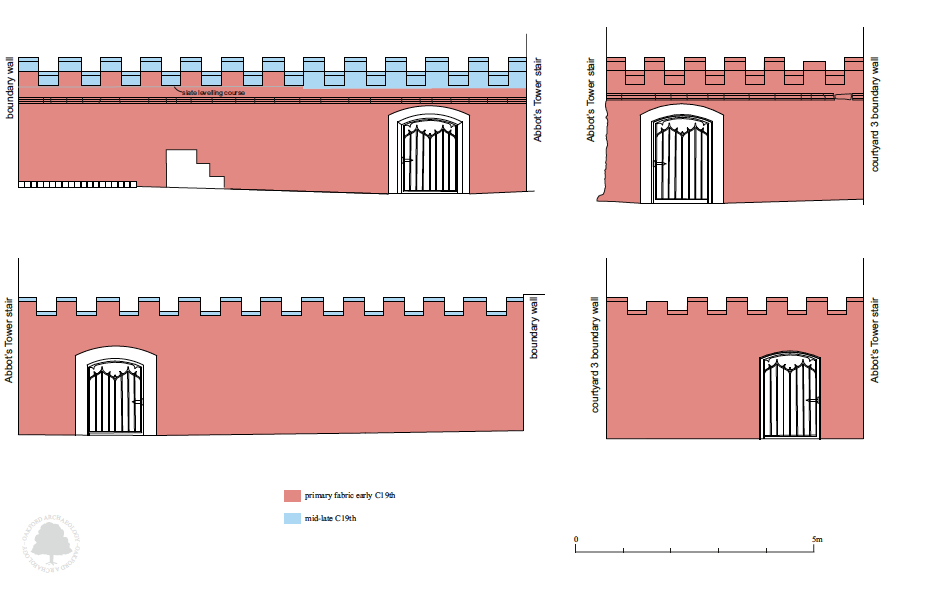 Torre Abbey - West & East elevations of Courtyard 1 and 2 - Oakford Archaeology