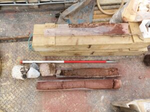 Survey at Trews Weir, Exeter. Borehole 2 showing deposit sequence.
